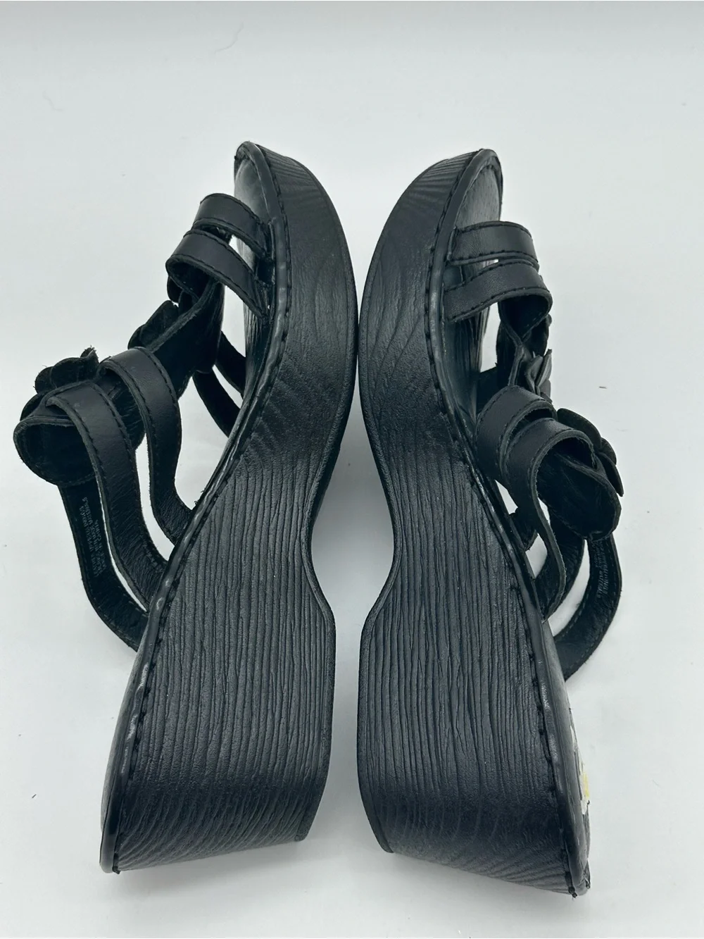 Born Black Floral Leather Wedge Slide Sandals